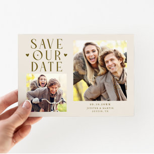 Süße Herzen 2-Foto-Cream-Hochzeit Save The Date