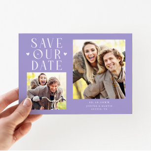 Süße Herzen 2-Foto Lila Hochzeit Save The Date