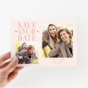 Süße Herzen 2-Foto-Pfirsich-Hochzeit Save The Date