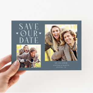 Süße Herzen 2-Foto Schieferblaue Hochzeit Save The Date