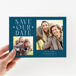 Süße Herzen 2-Foto Türkise Hochzeit Save The Date