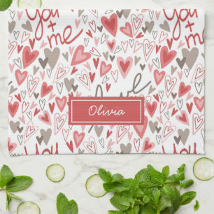 Süße Herzen Boho Valentinstag Muster Geschirrtuch