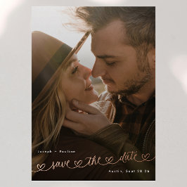 Süße Herzen Foto Hochzeit Termin Rose Gold Folieneinladung