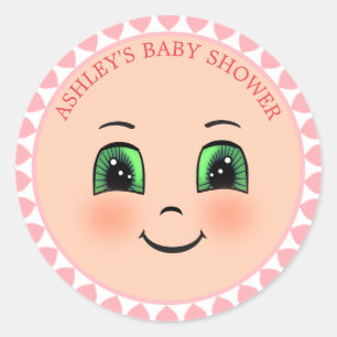 Süße Herzen & Glückliches Gesicht Baby Shower Runder Aufkleber