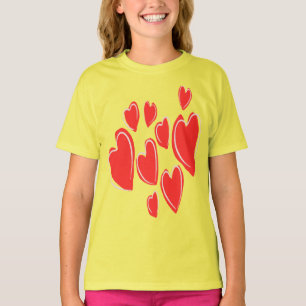 Süße Herzen Handgezeichnet Tiefrotes Romantisches T-Shirt