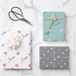 Süße Herzen & Liebesschrift Valentinstag Geschenkpapier Set