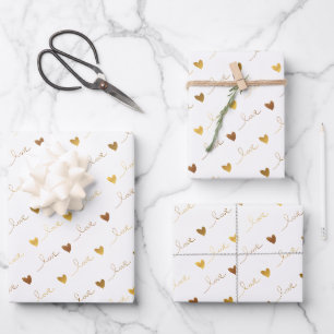 Süße Herzen & Liebesschrift Valentinstag Gold Geschenkpapier Set