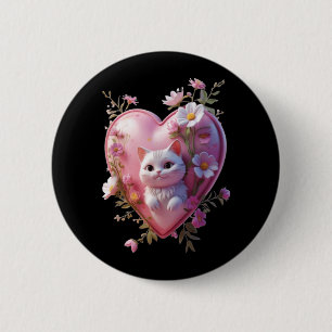 Süße Herzform mit einer Katze Lustiges Unisex-Desi Button