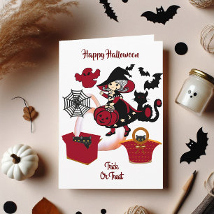 Süße Hexe Halloween-Süßigkeiten-oder-Saures-Grußka Karte