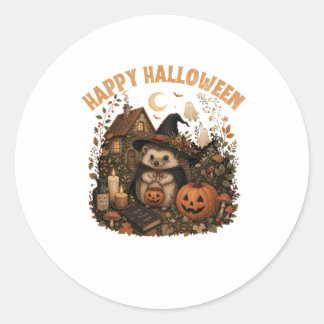 Süße Hexe Igel Glückliches Halloween Cottagecore Runder Aufkleber