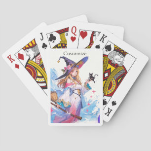 Süße Hexe mit schwarzer Katze Thunder_Cove Spielkarten