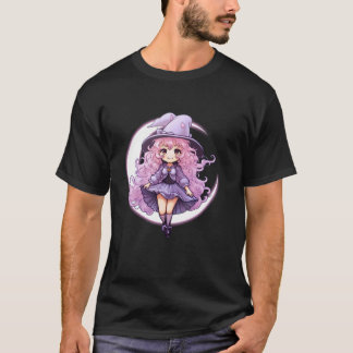 Süße Hexe Mondsichel Cartoon Mädchen Lustige Jahre T-Shirt