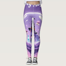 Süße Hexe Schneekugel Leggings Lila