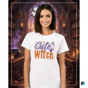 Süße Hexe Schwarz-Weiß Damen Halloween T-Shirt