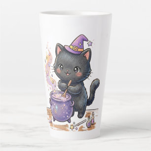 Süße Hexe schwarze Katze braut magischen Trank Hal Milchtasse