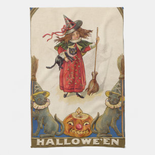 Süße Hexe schwarze Katze Jack O' Lantern Geschirrtuch