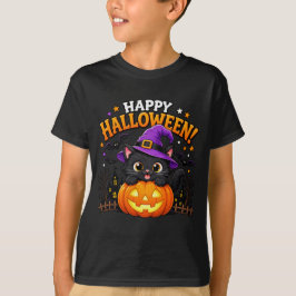 Süße Hexe schwarze Katze Kürbis Frohes Halloween T-Shirt