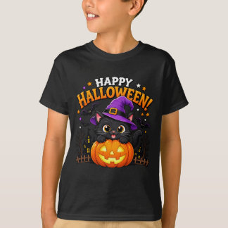 Süße Hexe schwarze Katze Kürbis Frohes Halloween T-Shirt
