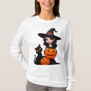 Süße Hexe schwarze Katzen Kürbis Halloween 🧙♀️ T-Shirt