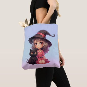 Süße Hexe und schwarze Katze Pink und Blau Hallowe