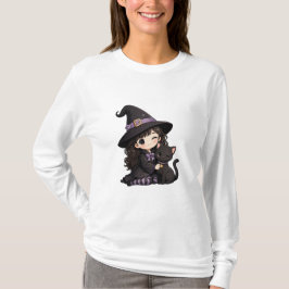 Süße Hexe und schwarze Katze T-Shirt