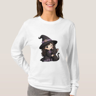 Süße Hexe und schwarze Katze T-Shirt