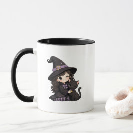 Süße Hexe und schwarze Katze Tasse
