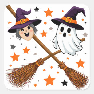 Süße Hexen-Geist Halloween 👻 Quadratischer Aufkleber