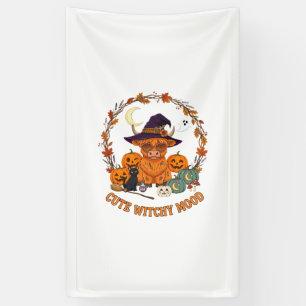 Süße Hexen-Stimmung Halloween Highland-Kuh Schwarz Banner