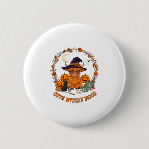 Süße Hexen-Stimmung Halloween Highland-Kuh Schwarz Button