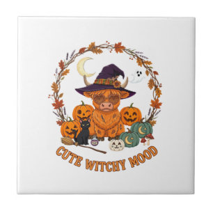 Süße Hexen-Stimmung Halloween Highland-Kuh Schwarz Fliese