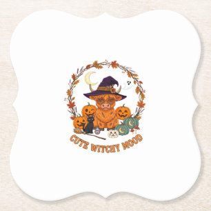 Süße Hexen-Stimmung Halloween Highland-Kuh Schwarz Untersetzer