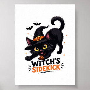 Süße Hexenhelferin schwarze Katze Halloween Poster