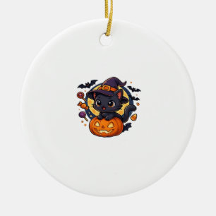 Süße Hexenkatze auf Kürbis � Halloween-Kunst Overs Keramik Ornament