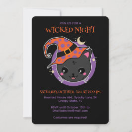 Süße Hexenkatze Halloween-Party Einladung