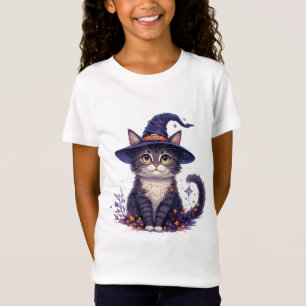 Süße Hexenkatze mit Sternen und Herbstblättern 🎃 T-Shirt