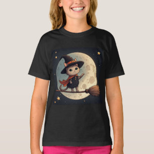 Süße Hexenkatze Mondlicht Halloween Himmel Thema � T-Shirt