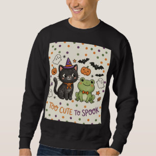 Süße Hexenkatze und Frosch Halloween Sweatshirt