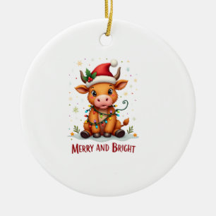 Süße Highland-Babykuh-Weihnachtslichter Frohe & Fr Keramik Ornament