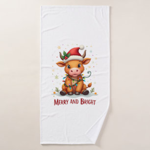 Süße Highland-Babykuh Weihnachtslichter Merry & Br Badehandtuch