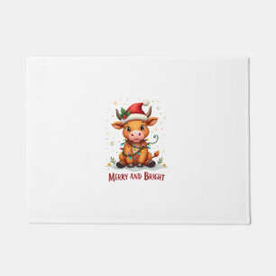Süße Highland-Babykuh Weihnachtslichter Merry & Br Fußmatte