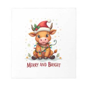 Süße Highland-Babykuh-Weihnachtslichter Merry & Br Notizblock