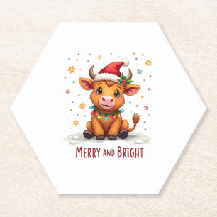 Süße Highland-Babykuh Weihnachtslichter Merry & Br Untersetzer