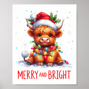 Süße Highland-Babykuh-Weihnachtslichter Merry & Poster