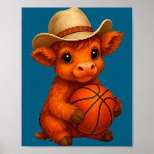Süße Highland-Kuh Basketball-Kalb Sportliebhaber Poster