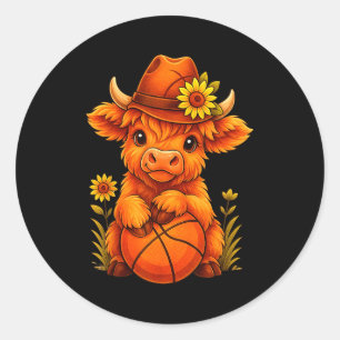 Süße Highland-Kuh Basketball-Kalb Sportliebhaber Runder Aufkleber