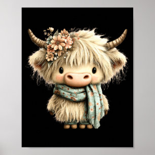 Süße Highland-Kuh Blumen Boho Bauernhof Tier Cowgi Poster