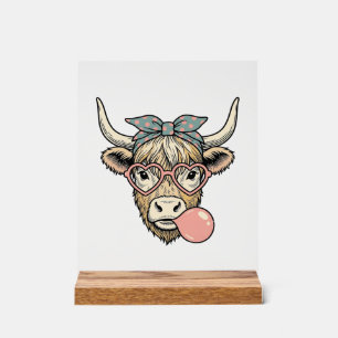 Süße Highland-Kuh-Bubble-Gum-Vintage-Vektorgrafik Acrylschild