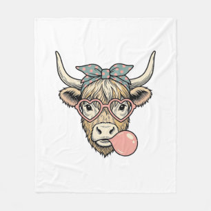 Süße Highland-Kuh-Bubble-Gum-Vintage-Vektorgrafik Fleecedecke