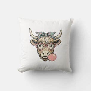 Süße Highland-Kuh-Bubble-Gum-Vintage-Vektorgrafik Kissen